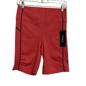 Bebe Sport Hibiscus Contrast Stitch Ruched Pocket Biker Shorts Women's Size M